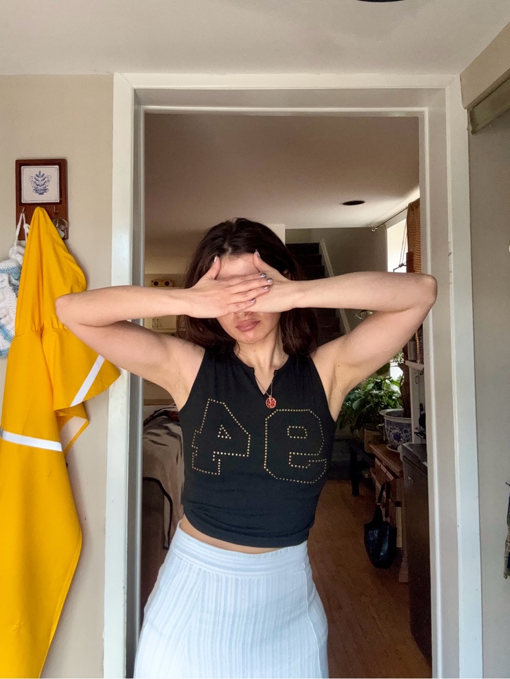 Black Sleeveless Crop Top with Studded '94' Detail - Women
